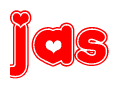The image is a clipart featuring the word Jas written in a stylized font with a heart shape replacing inserted into the center of each letter. The color scheme of the text and hearts is red with a light outline.