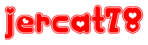 The image displays the word Jercat78 written in a stylized red font with hearts inside the letters.