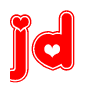 The image is a clipart featuring the word Jd written in a stylized font with a heart shape replacing inserted into the center of each letter. The color scheme of the text and hearts is red with a light outline.