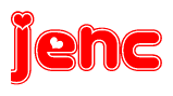 The image displays the word Jenc written in a stylized red font with hearts inside the letters.