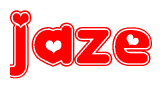 The image displays the word Jaze written in a stylized red font with hearts inside the letters.