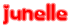 The image is a clipart featuring the word Junelle written in a stylized font with a heart shape replacing inserted into the center of each letter. The color scheme of the text and hearts is red with a light outline.