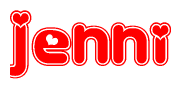 The image displays the word Jenni written in a stylized red font with hearts inside the letters.