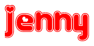 The image is a clipart featuring the word Jenny written in a stylized font with a heart shape replacing inserted into the center of each letter. The color scheme of the text and hearts is red with a light outline.