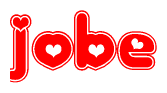 The image is a clipart featuring the word Jobe written in a stylized font with a heart shape replacing inserted into the center of each letter. The color scheme of the text and hearts is red with a light outline.
