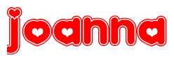 The image displays the word Joanna written in a stylized red font with hearts inside the letters.