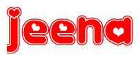 The image is a clipart featuring the word Jeena written in a stylized font with a heart shape replacing inserted into the center of each letter. The color scheme of the text and hearts is red with a light outline.