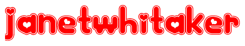 The image is a clipart featuring the word Janetwhitaker written in a stylized font with a heart shape replacing inserted into the center of each letter. The color scheme of the text and hearts is red with a light outline.