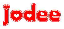 The image displays the word Jodee written in a stylized red font with hearts inside the letters.