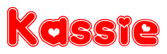 The image is a clipart featuring the word Kassie written in a stylized font with a heart shape replacing inserted into the center of each letter. The color scheme of the text and hearts is red with a light outline.