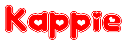 The image displays the word Kappie written in a stylized red font with hearts inside the letters.