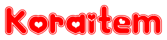 The image is a clipart featuring the word Koraitem written in a stylized font with a heart shape replacing inserted into the center of each letter. The color scheme of the text and hearts is red with a light outline.