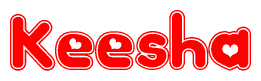 The image is a clipart featuring the word Keesha written in a stylized font with a heart shape replacing inserted into the center of each letter. The color scheme of the text and hearts is red with a light outline.