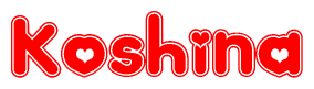 The image displays the word Koshina written in a stylized red font with hearts inside the letters.