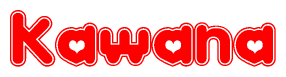 The image displays the word Kawana written in a stylized red font with hearts inside the letters.
