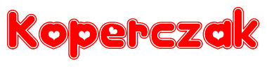 The image displays the word Koperczak written in a stylized red font with hearts inside the letters.