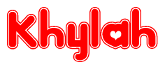 The image is a clipart featuring the word Khylah written in a stylized font with a heart shape replacing inserted into the center of each letter. The color scheme of the text and hearts is red with a light outline.