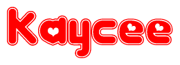 The image is a clipart featuring the word Kaycee written in a stylized font with a heart shape replacing inserted into the center of each letter. The color scheme of the text and hearts is red with a light outline.