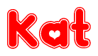 The image is a clipart featuring the word Kat written in a stylized font with a heart shape replacing inserted into the center of each letter. The color scheme of the text and hearts is red with a light outline.
