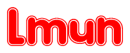 The image is a clipart featuring the word Lmun written in a stylized font with a heart shape replacing inserted into the center of each letter. The color scheme of the text and hearts is red with a light outline.