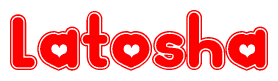 The image is a clipart featuring the word Latosha written in a stylized font with a heart shape replacing inserted into the center of each letter. The color scheme of the text and hearts is red with a light outline.