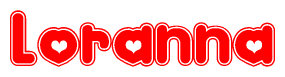 The image displays the word Loranna written in a stylized red font with hearts inside the letters.
