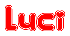 The image displays the word Luci written in a stylized red font with hearts inside the letters.