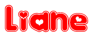 The image displays the word Liane written in a stylized red font with hearts inside the letters.