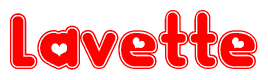 The image is a clipart featuring the word Lavette written in a stylized font with a heart shape replacing inserted into the center of each letter. The color scheme of the text and hearts is red with a light outline.