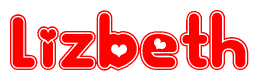 The image displays the word Lizbeth written in a stylized red font with hearts inside the letters.