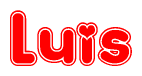 The image displays the word Luis written in a stylized red font with hearts inside the letters.