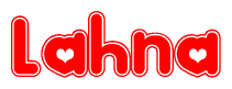   The image is a clipart featuring the word Lahna written in a stylized font with a heart shape replacing inserted into the center of each letter. The color scheme of the text and hearts is red with a light outline. 