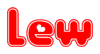 The image is a clipart featuring the word Lew written in a stylized font with a heart shape replacing inserted into the center of each letter. The color scheme of the text and hearts is red with a light outline.