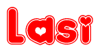 The image displays the word Lasi written in a stylized red font with hearts inside the letters.