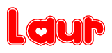 The image displays the word Laur written in a stylized red font with hearts inside the letters.