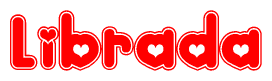 The image is a clipart featuring the word Librada written in a stylized font with a heart shape replacing inserted into the center of each letter. The color scheme of the text and hearts is red with a light outline.
