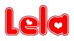 The image is a clipart featuring the word Lela written in a stylized font with a heart shape replacing inserted into the center of each letter. The color scheme of the text and hearts is red with a light outline.