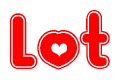 The image is a clipart featuring the word Lot written in a stylized font with a heart shape replacing inserted into the center of each letter. The color scheme of the text and hearts is red with a light outline.