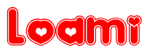 The image displays the word Loami written in a stylized red font with hearts inside the letters.