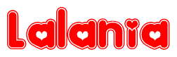 The image displays the word Lalania written in a stylized red font with hearts inside the letters.