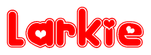 The image displays the word Larkie written in a stylized red font with hearts inside the letters.