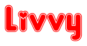 The image is a clipart featuring the word Livvy written in a stylized font with a heart shape replacing inserted into the center of each letter. The color scheme of the text and hearts is red with a light outline.