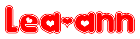 The image is a clipart featuring the word Lea-ann written in a stylized font with a heart shape replacing inserted into the center of each letter. The color scheme of the text and hearts is red with a light outline.