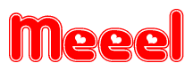 The image displays the word Meeel written in a stylized red font with hearts inside the letters.