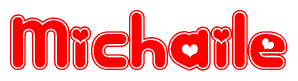 The image is a clipart featuring the word Michaile written in a stylized font with a heart shape replacing inserted into the center of each letter. The color scheme of the text and hearts is red with a light outline.
