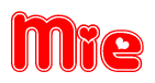 The image is a clipart featuring the word Mie written in a stylized font with a heart shape replacing inserted into the center of each letter. The color scheme of the text and hearts is red with a light outline.