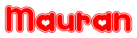 The image displays the word Mauran written in a stylized red font with hearts inside the letters.