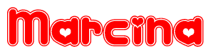 The image displays the word Marcina written in a stylized red font with hearts inside the letters.