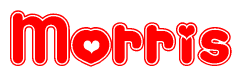 The image displays the word Morris written in a stylized red font with hearts inside the letters.
