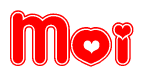 The image displays the word Moi written in a stylized red font with hearts inside the letters.